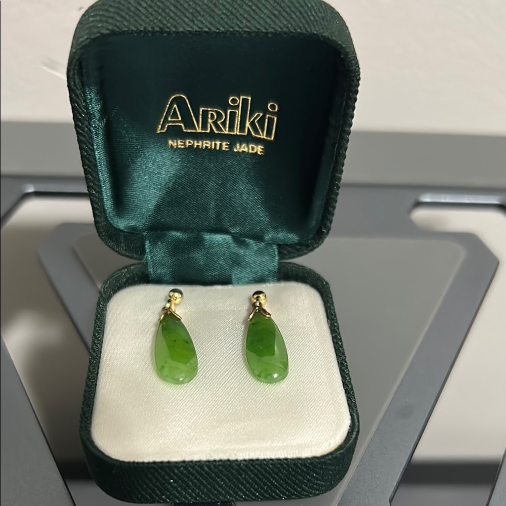 Green Teardrop Earrings with Gold-Toned Hooks